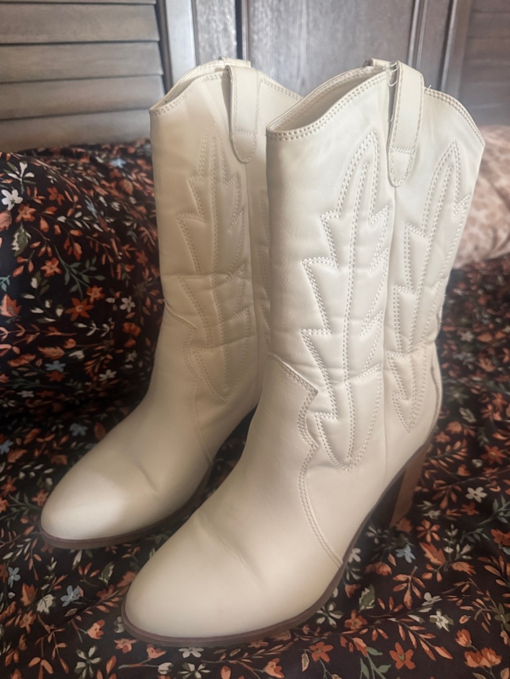 MIA Cream Western Heeled Mid-Calf Boots